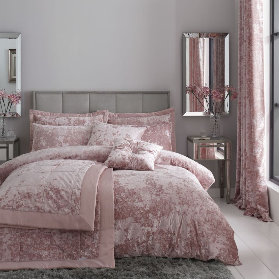 image 1 of Crushed Velvet Duvet Cover Set | Pink | Blush Pink