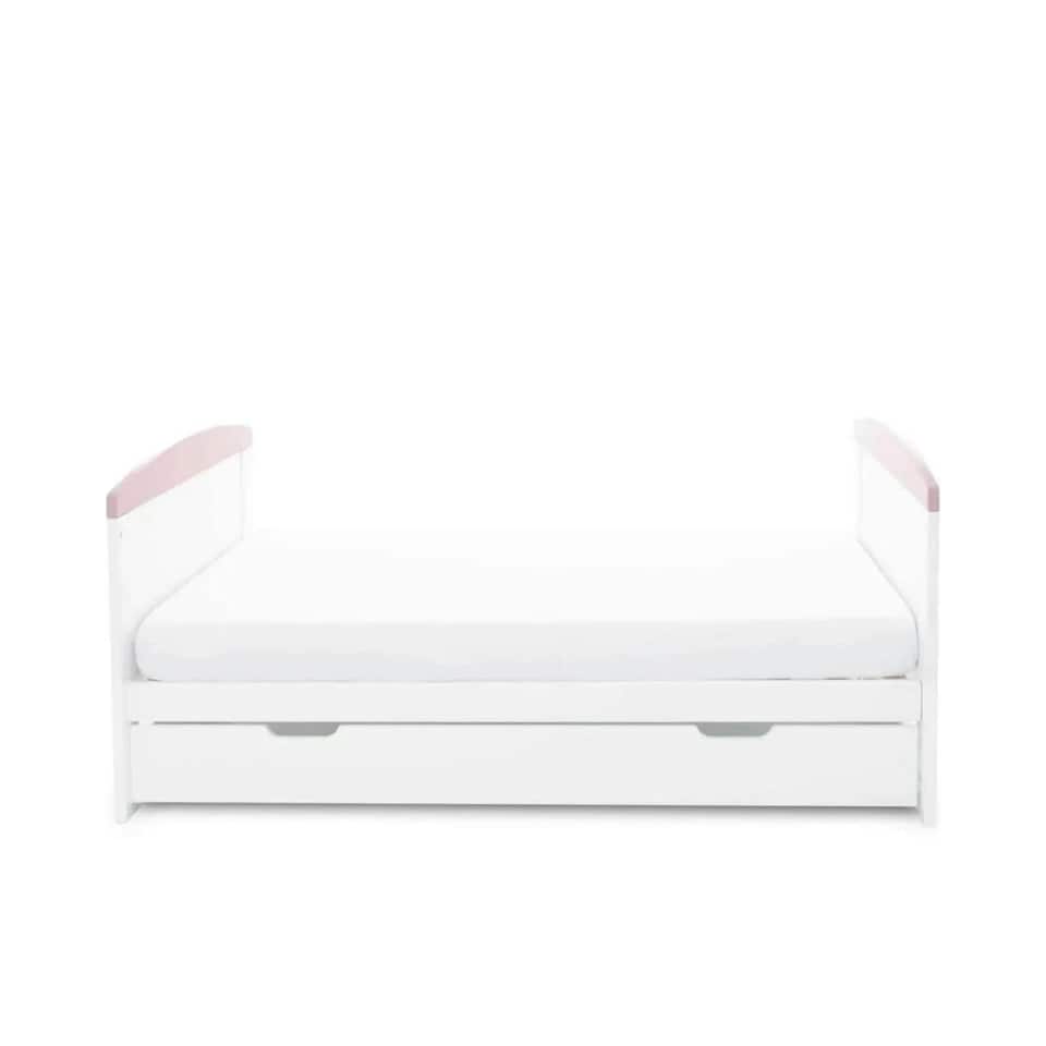image 1 of Ickle Bubba Coleby Style Cot Bed with Under Drawer Elephant Love Pink - Premium Sprung Mattress
