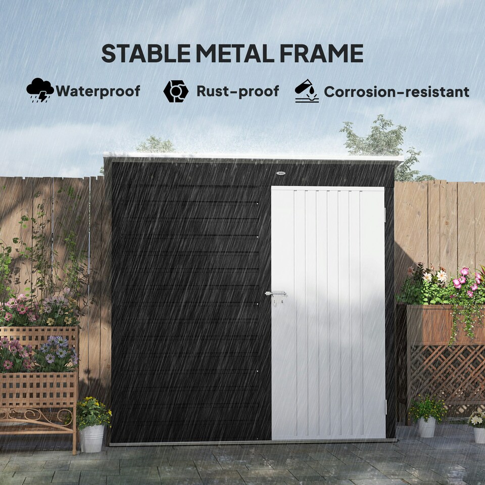 image 1 of Outsunny 6x4ft Metal Garden Shed w/ Lockable Door, Dark Grey Grey