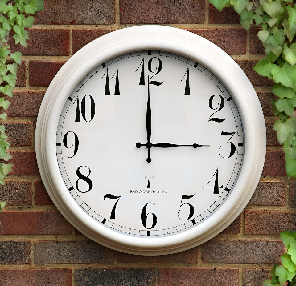 image 1 of Outdoor Garden Clock Antique White Perfect Time Radio Controlled 57.5 cm