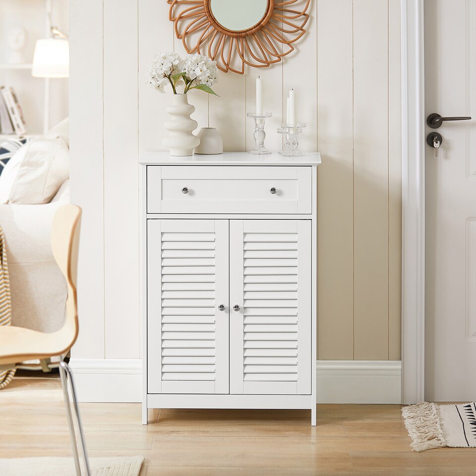 image 1 of SoBuy Bathroom Storage Cabinet with 2 Shutter Doors, White, 23.6x13.8x34.3 inches, 15 kg - FRG238-W
