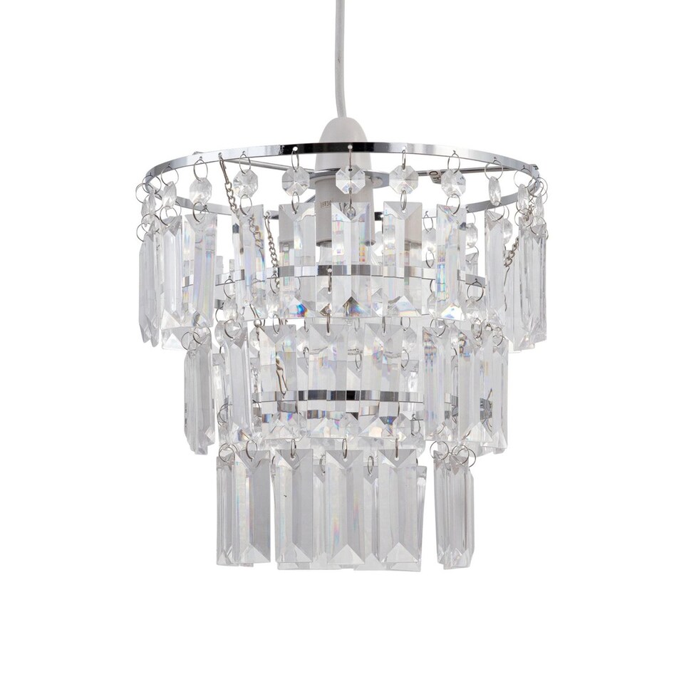 image 1 of Three Tier Acrylic Crystal Light Shade | Clear | Chrome | Medium | 1
