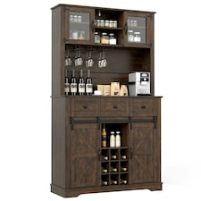 COSTWAY 184cm Tall Kitchen Cupboard Buffet Storage Cabinet Brown