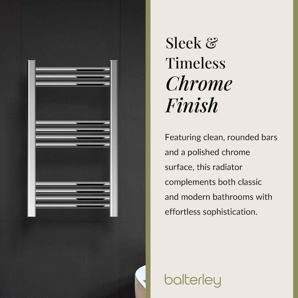 image 1 of Straight Heated Towel Rail Radiator, 219W, 500 x 700mm, Chrome | Silver | Chrome
