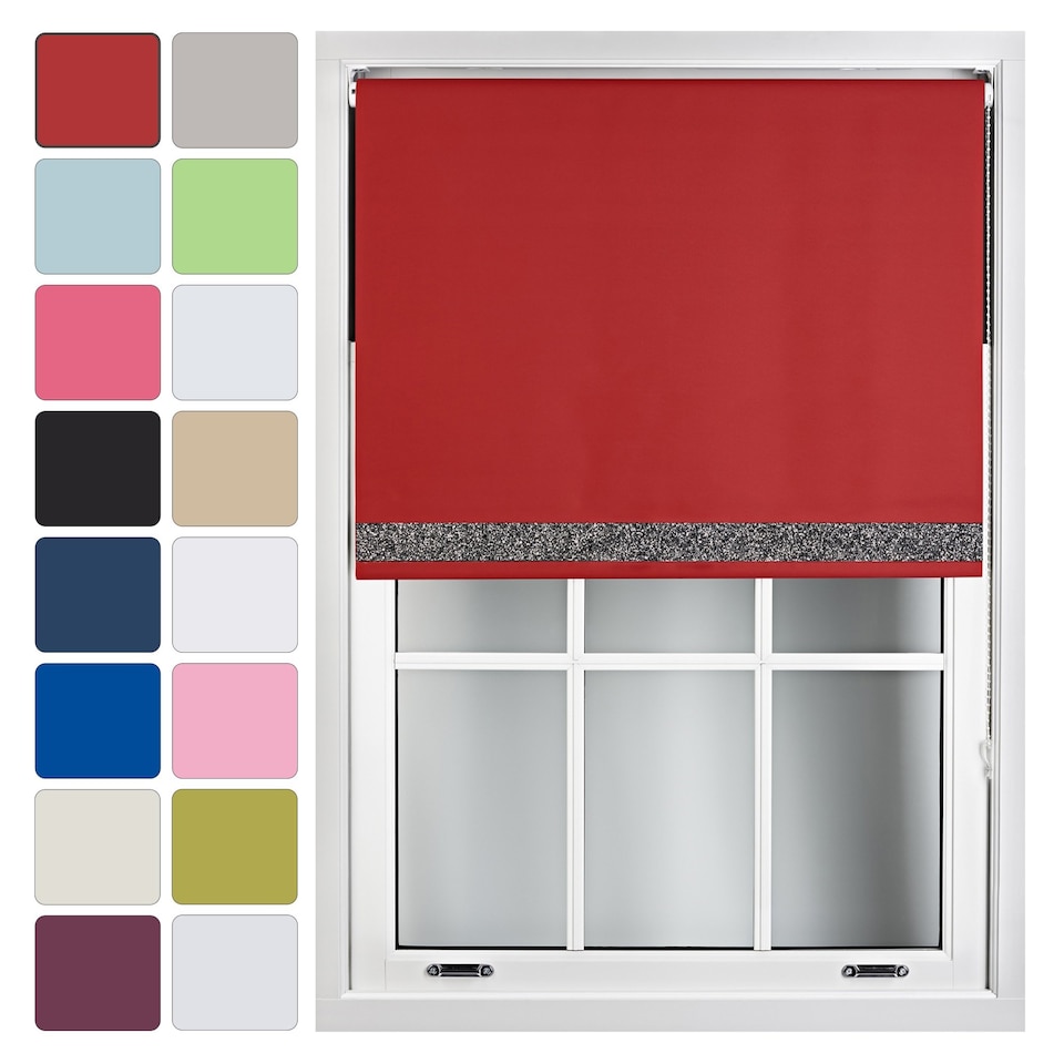 image 1 of FURNISHED Thermal Blackout Roller Blinds with Glitter Edge - (W)45cm x (L)210cm | Red | Red | (W) 45cm x (L) 210cm