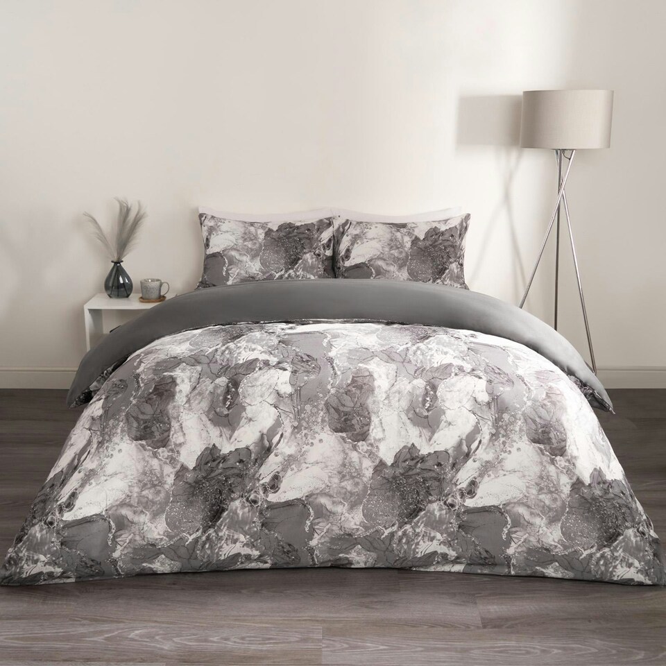OHS Marble Print Duvet Quilt Cover Bedding Set, 135x200cm Tesco Groceries