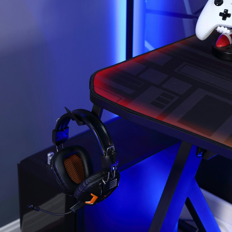image 1 of X Rocker Lumio XL 140cm LED Gaming Desk with Full Mousepad - Carbon Black RGB