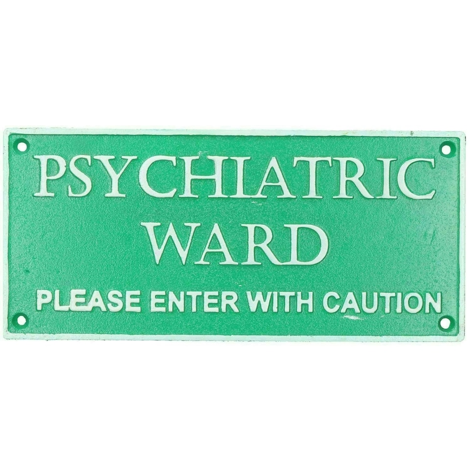image 1 of Psychiatric Ward Enter With Caution Sign Plaque Cast Iron Door Mental Hospital