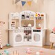 image 3 of COSTWAY Corner Wooden Play Kitchen Toddler Kitchen Playset w/Sounds-White
