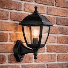 CGC MYRA Large Black Outdoor Wall Lantern Light with PIR Motion Sensor, Clear Diffuser, IP44, Polycarbonate Coastal Style.