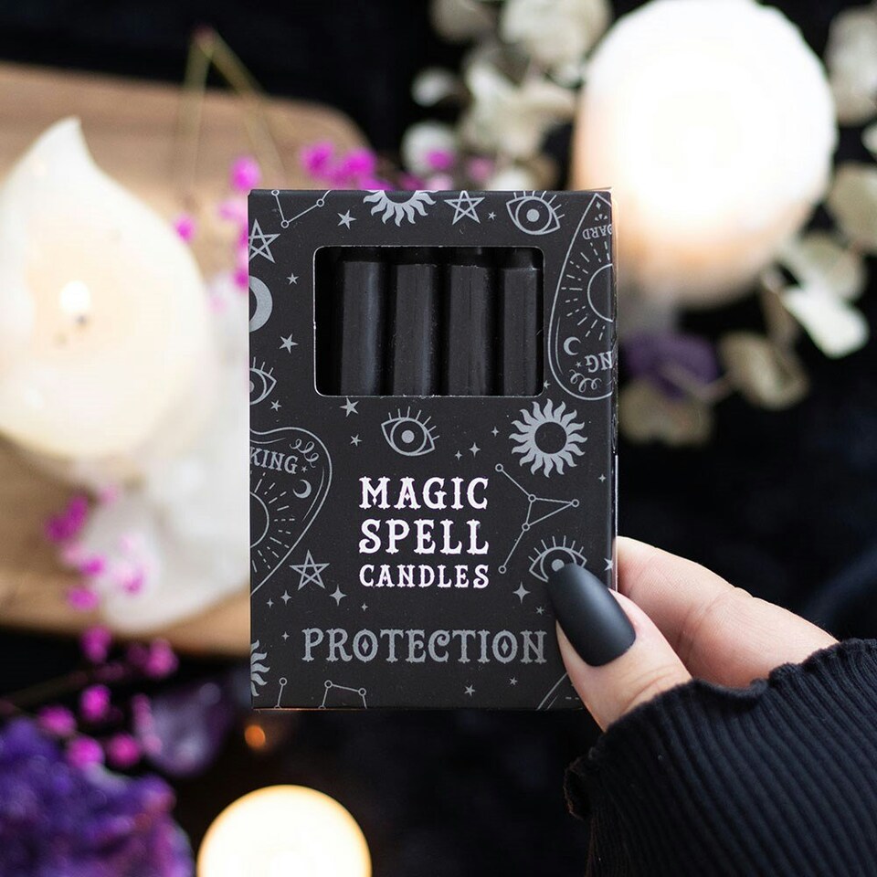 image 1 of Pack of 12 Black 'Protection' Spell Candles | Black