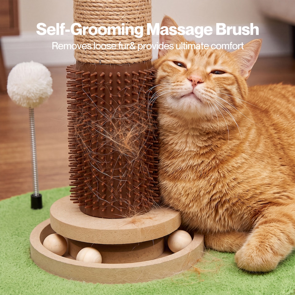 image 1 of Skylos Cat Scratching Post Palm Tree Cat Scratcher With Brush Toy Indoor Green