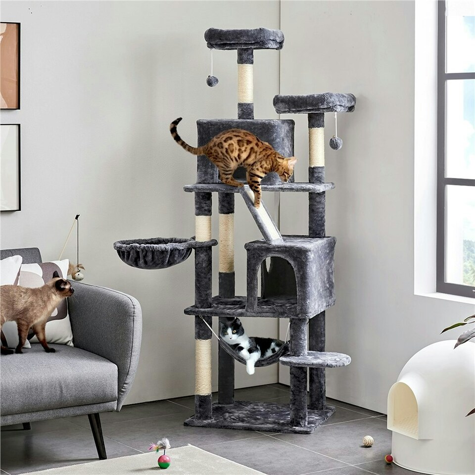 image 1 of Yaheetech 181.5 cm Multi-Level Cat Tree with Cozy Perches Dark Grey