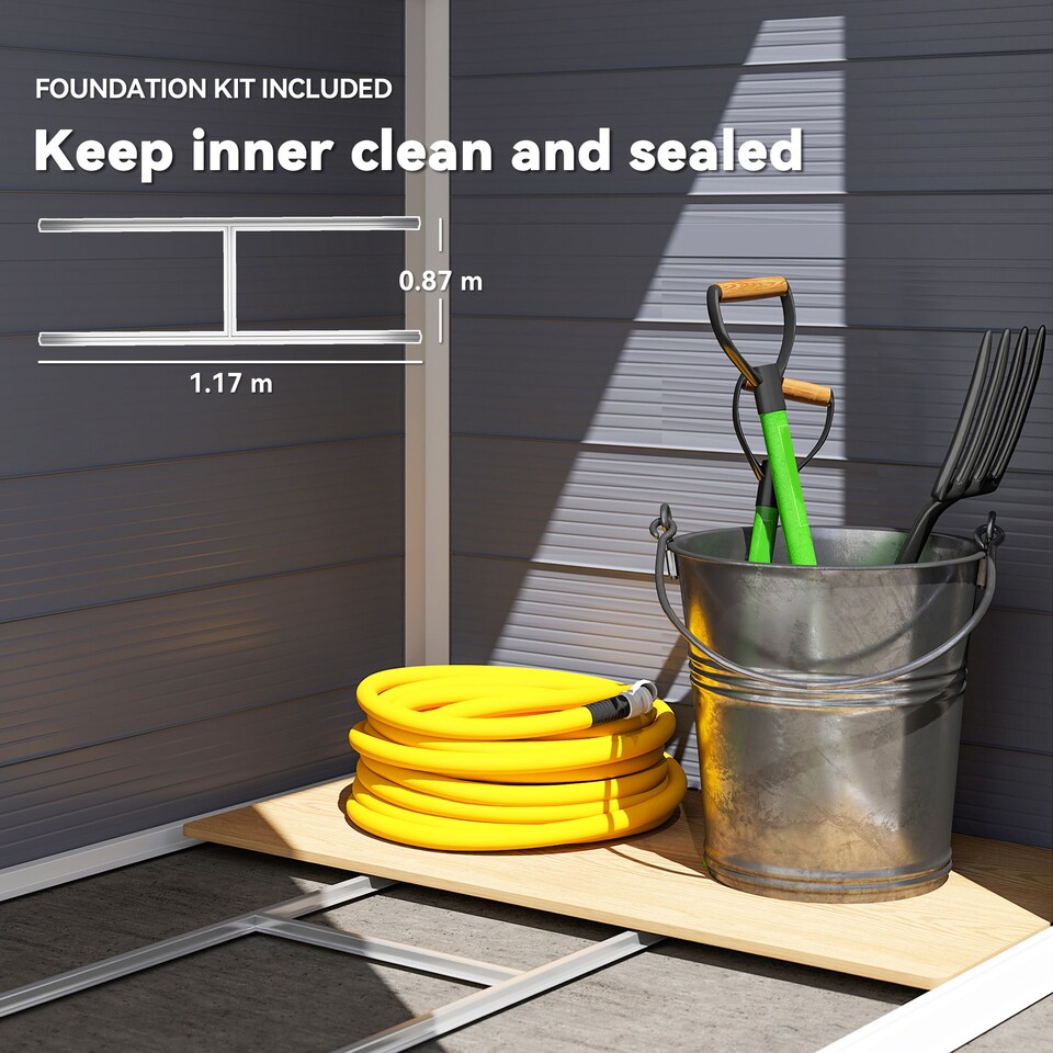 image 1 of Outsunny 4 x 3ft Plastic Garden Storage Shed with Foundation Kit, Polypropylene Outdoor Storage Tool House with Ventilation Slots and Lockable Door, Grey