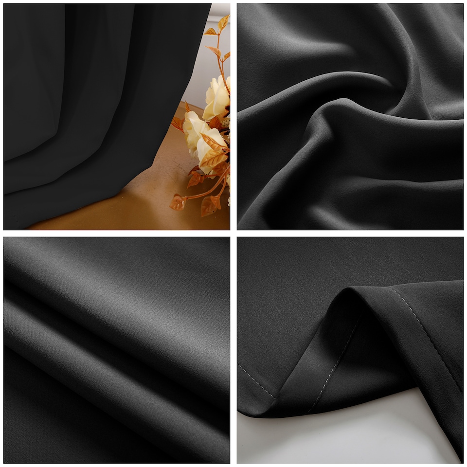 image 1 of Black Blackout Curtains - Eyelet Thermal Curtain  - 66 x 84 Inch Drop - 2 Panel | Black | One Size