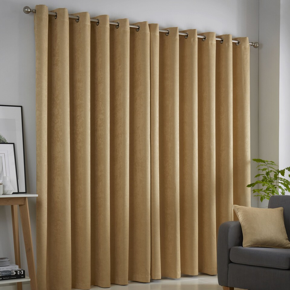 image 1 of Fusion Strata Eyelet Curtains Ochre