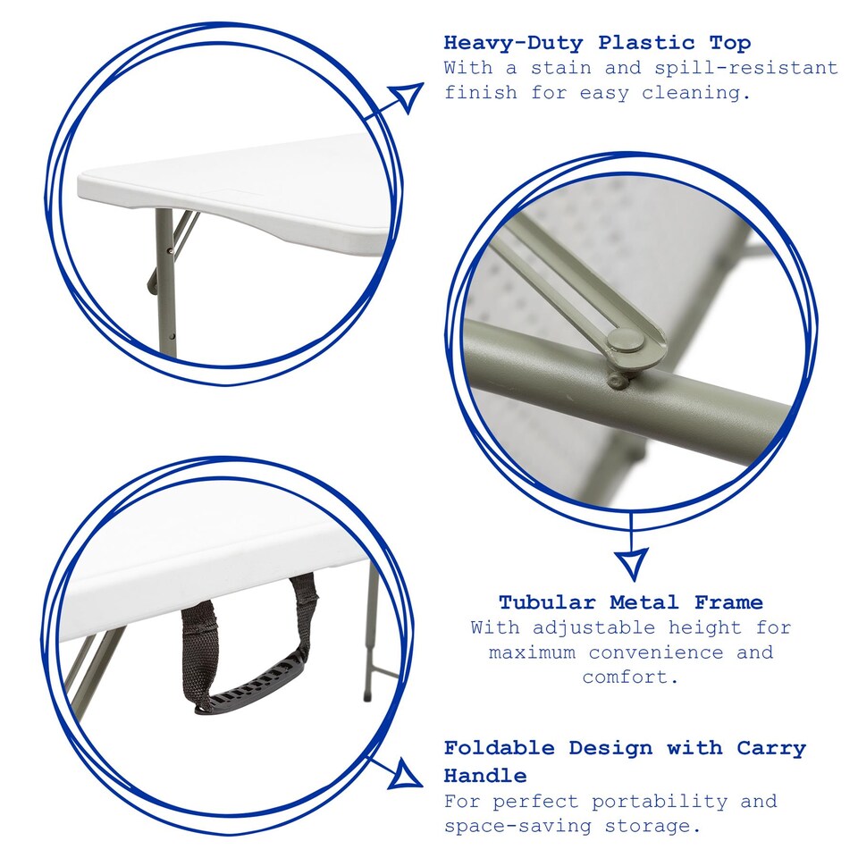 image 1 of Harbour Housewares Height Adjustable Folding Camping Picnic Table & Chair Set - 120cm (4ft) - White | White | White