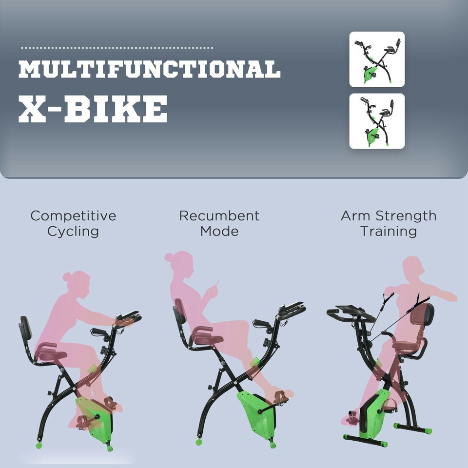 image 1 of HOMCOM 2-In-1 Folding Exercise Bike with 8-Level Magnetic Resistance Green