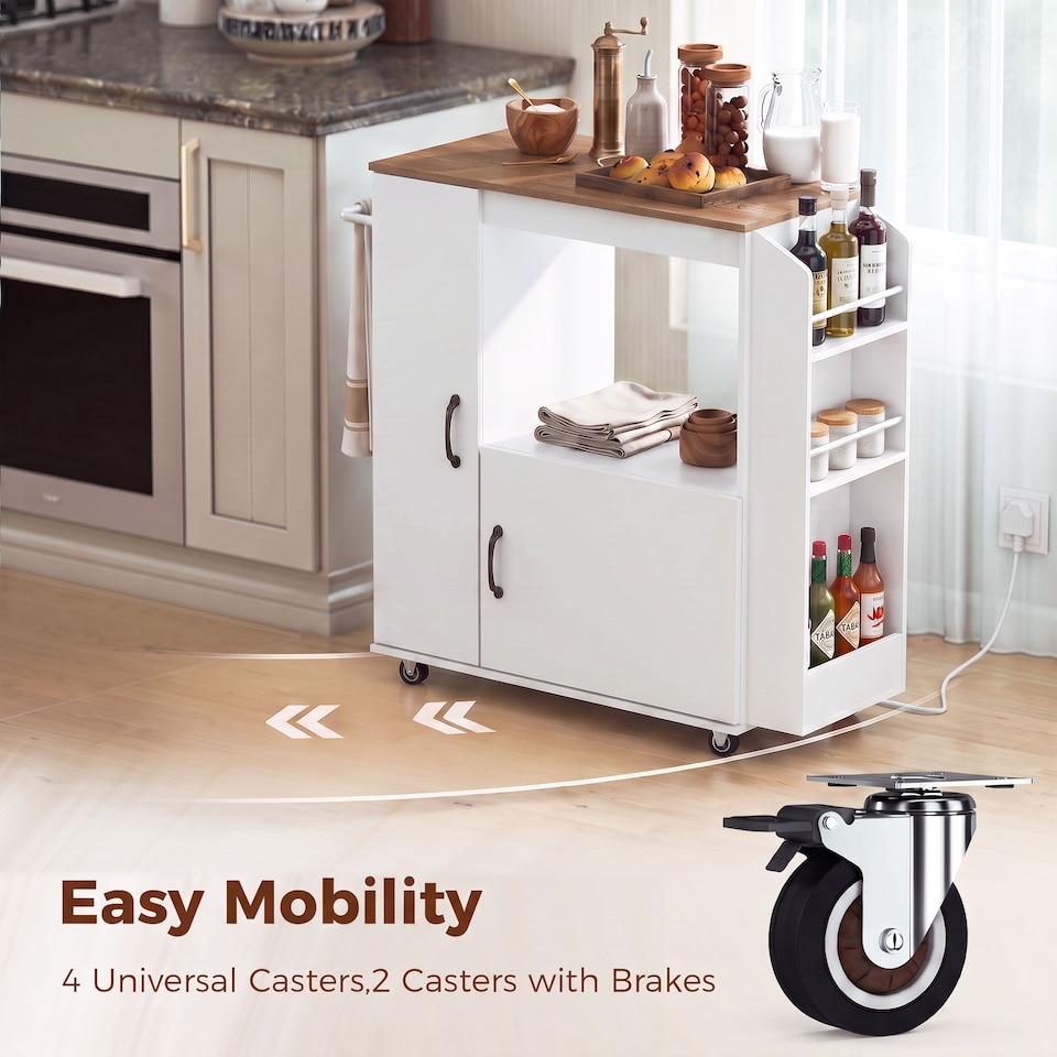 image 1 of HOMCOM Kitchen Trolley on Wheels, Rolling Kitchen Cart with Power Outlet