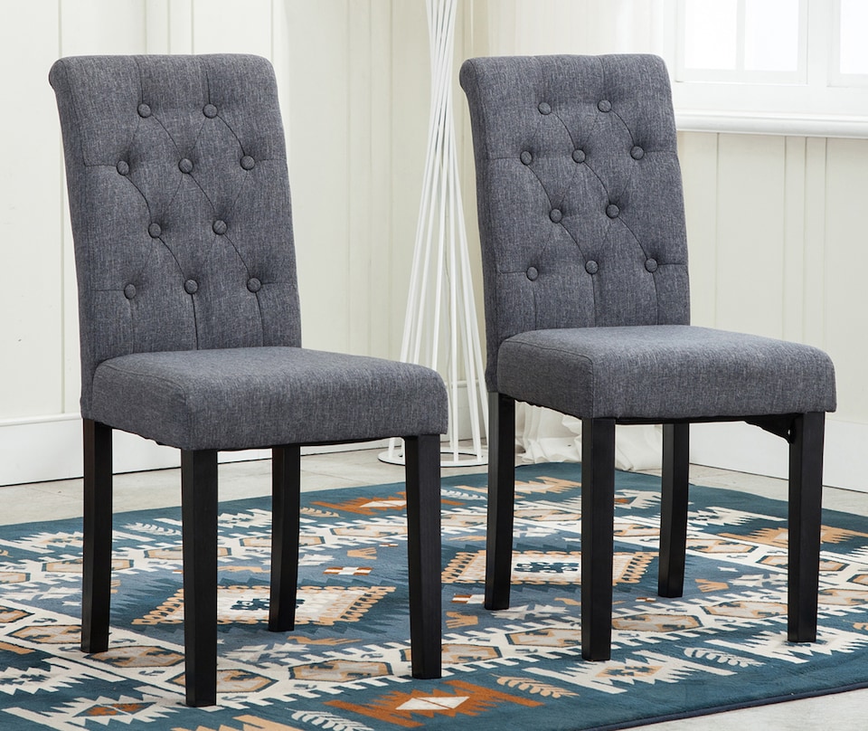 image 1 of Set of 2 Tufted Button Back Fabric Dining Chairs Grey by MCC Direct