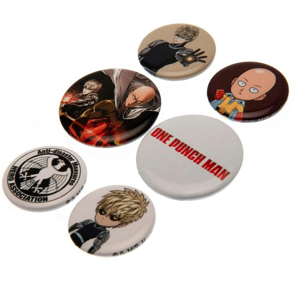 image 1 of One Punch Man Anime Manga Button Badge Set (Pack Of 6) - Multicolour - One Size