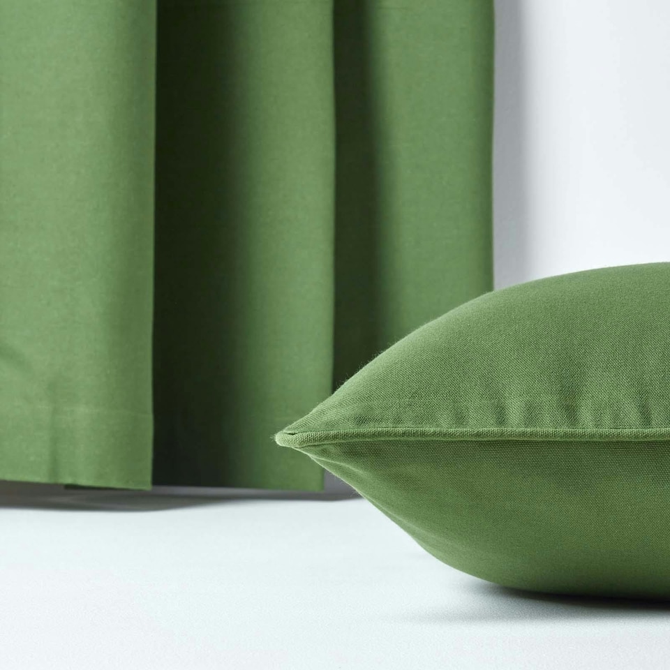 image 1 of Homescapes Cotton Plain Olive Green Rectangular Cushion Cover - 30 x 50 cm | Green | Olive Green | 1