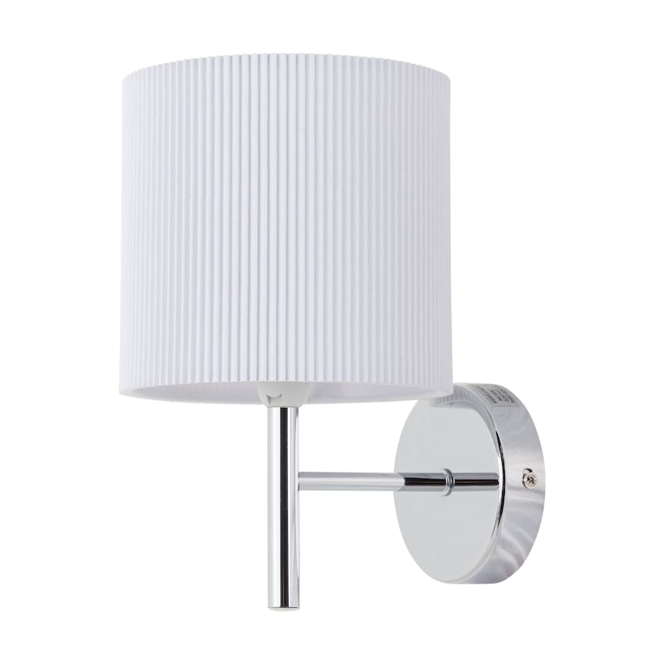 image 1 of Brea - Chrome Wall Light with White Pleated Shade | Chrome | White | 1
