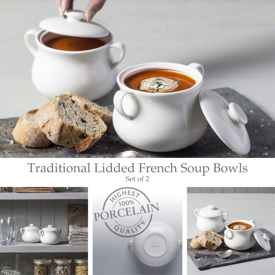 image 1 of Wm Bartleet & Sons Porcelain Mini Casserole / Soup Bowls with Lid, Sets of 2 White
