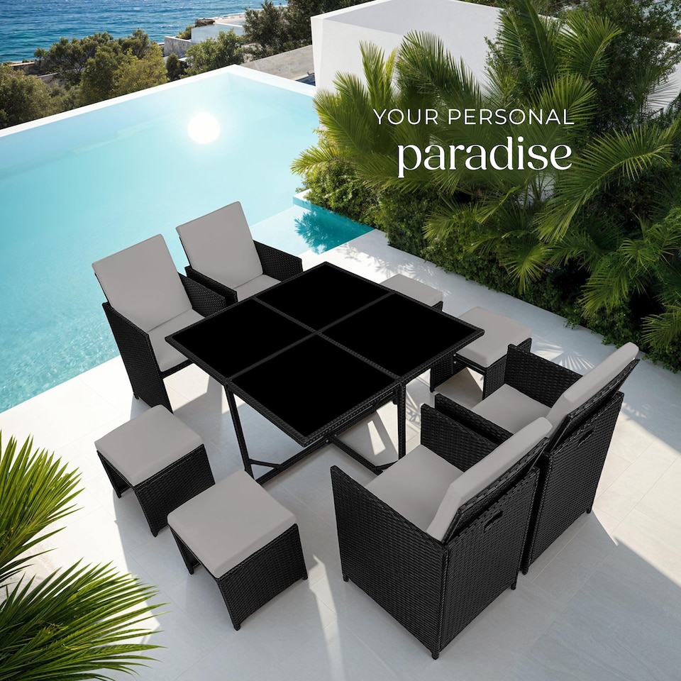image 1 of Garden Table and Chairs Bilbao - 8 seats, weather and UV-resistant, rain cover | Black | black/grey | 1