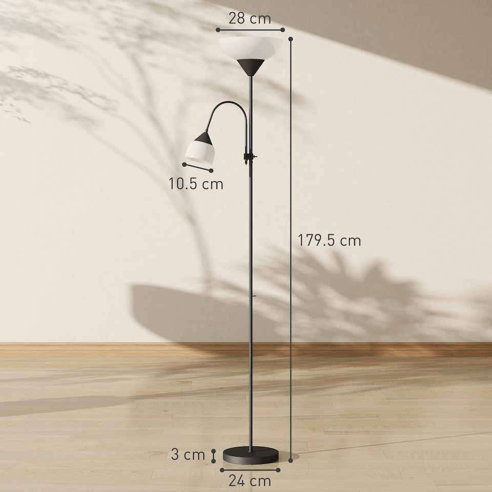 image 1 of HOMCOM Mother-Child Floor Lamp Duo Light with 3 Colour Temperatures, Black | Black | White | Ф28 x 179.5H cm