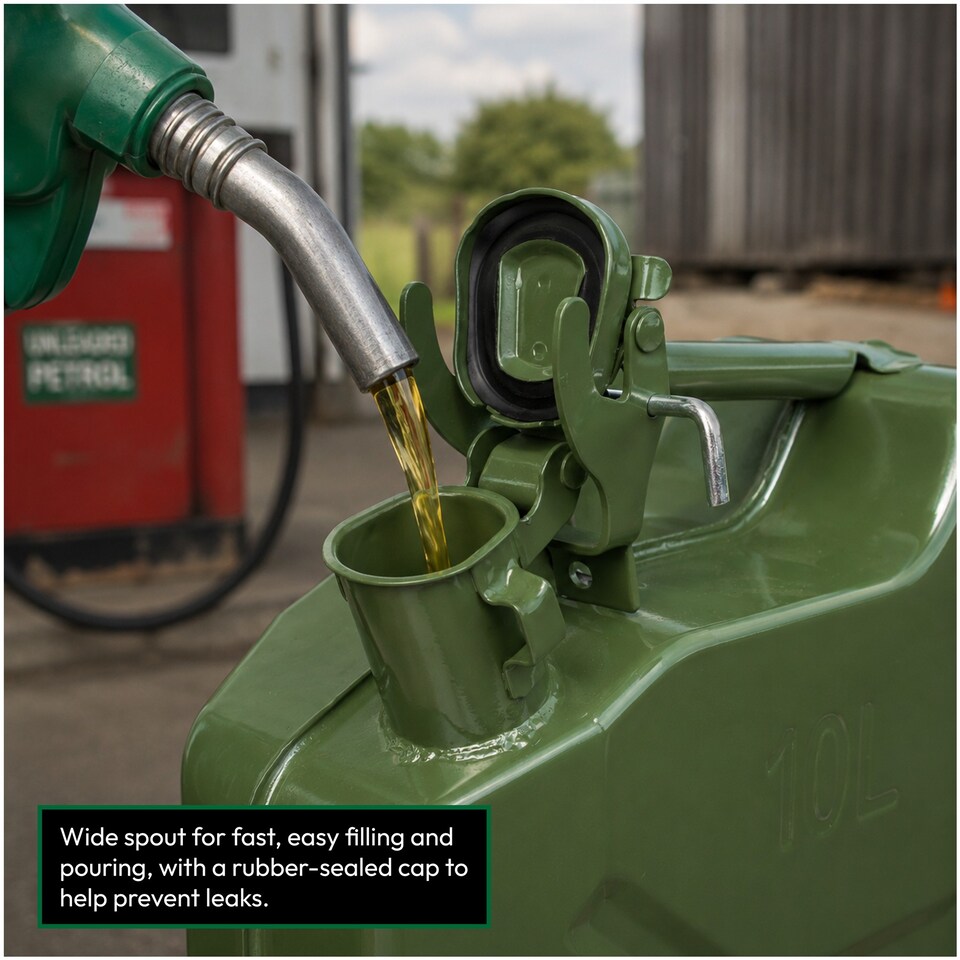 image 1 of KCT 10L Jerry Can Durable Metal Fuel Tank Petrol Diesel Gas Oil Gasoline Storage Container for Vehicle Car Motorbike