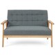 image 5 of COSTWAY Wooden 2-Seater Loveseat Upholstered Lounge Chair Grey