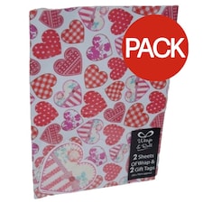 Paper Hearts Valentine Gift Wrap Sheets (Pack of 4) - Red/White/Pink - One Size Red | One Size