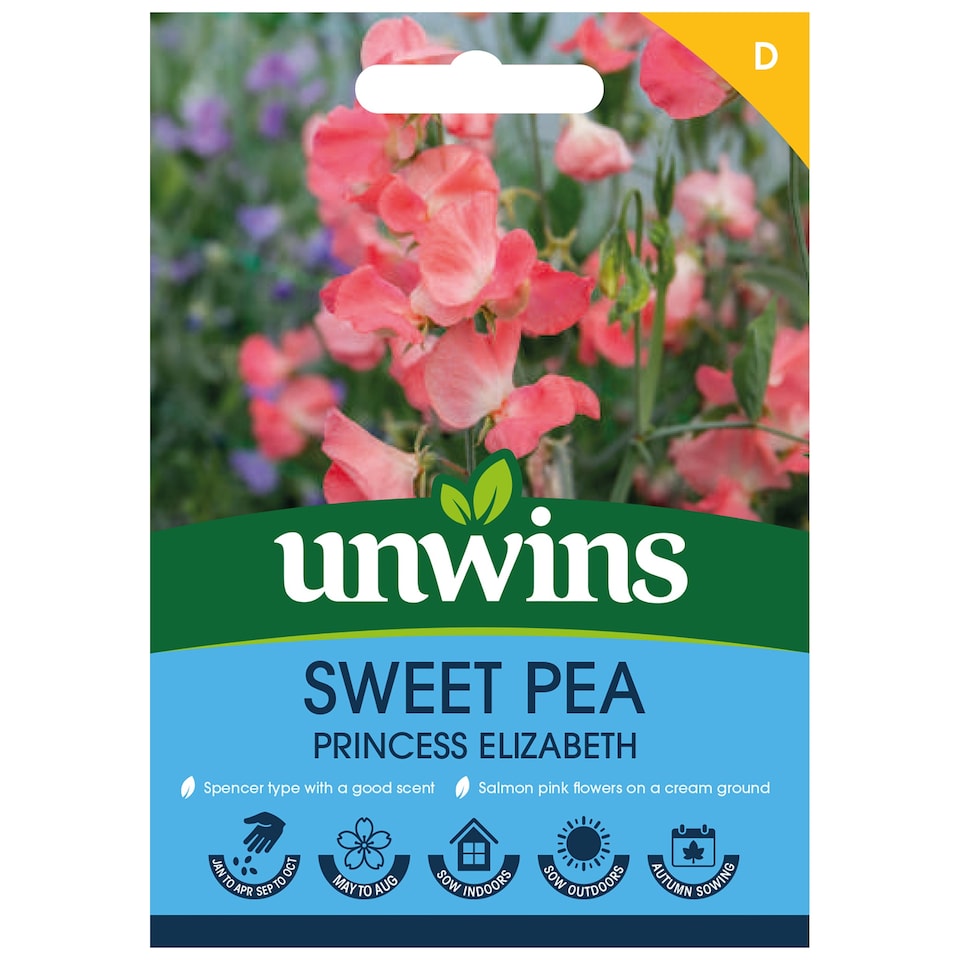 image 1 of Unwins Sweet Pea 21 Seeds 'Princess Elizabeth' Spencer-type, Salmon Pink