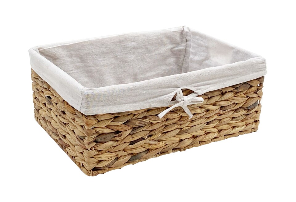 image 1 of Natural Woven Water Hyacinth Deep Rectangle Storage Basket Hamper With Lining Small 28 x 18 x 12 cm | Cream | Neutral | S