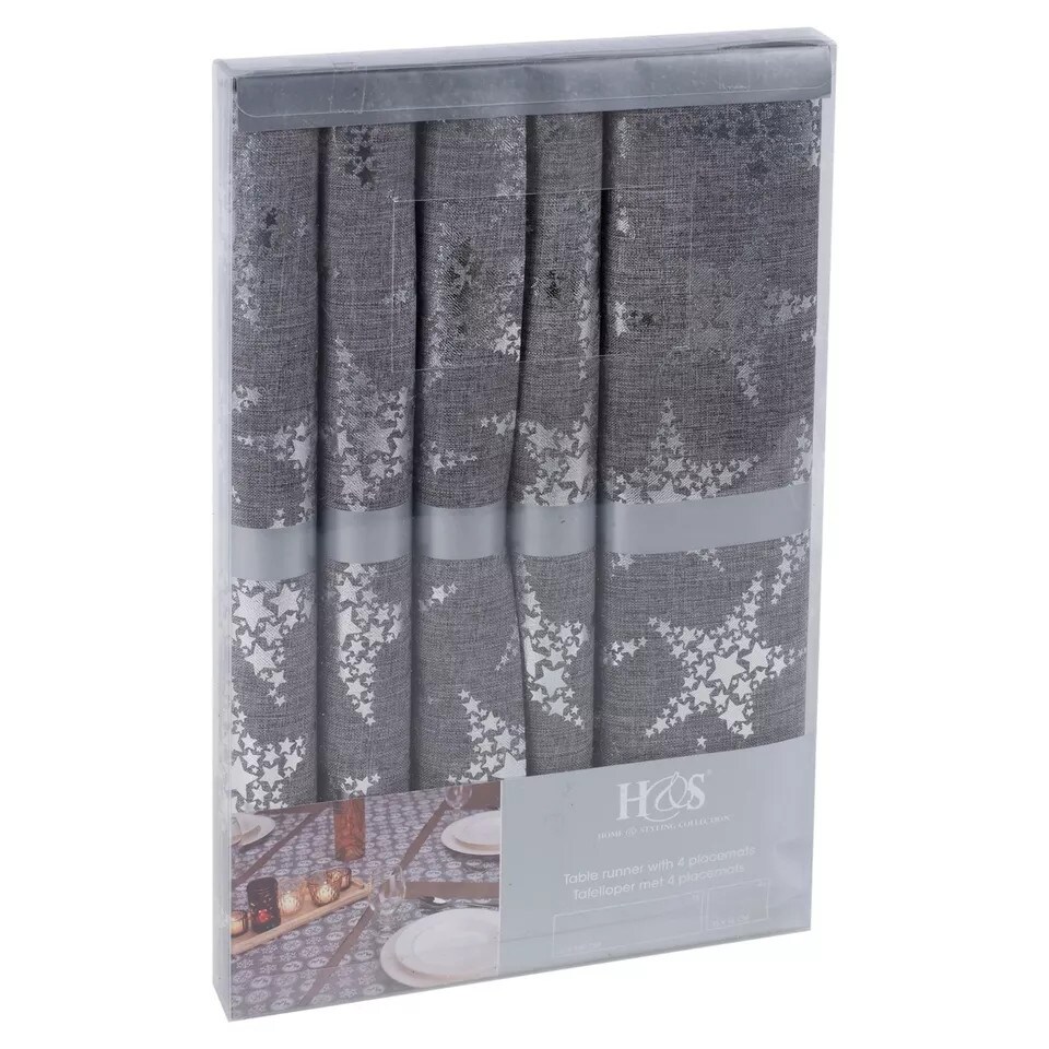 image 1 of 180cm Christmas Design Table Runner | Grey | 1