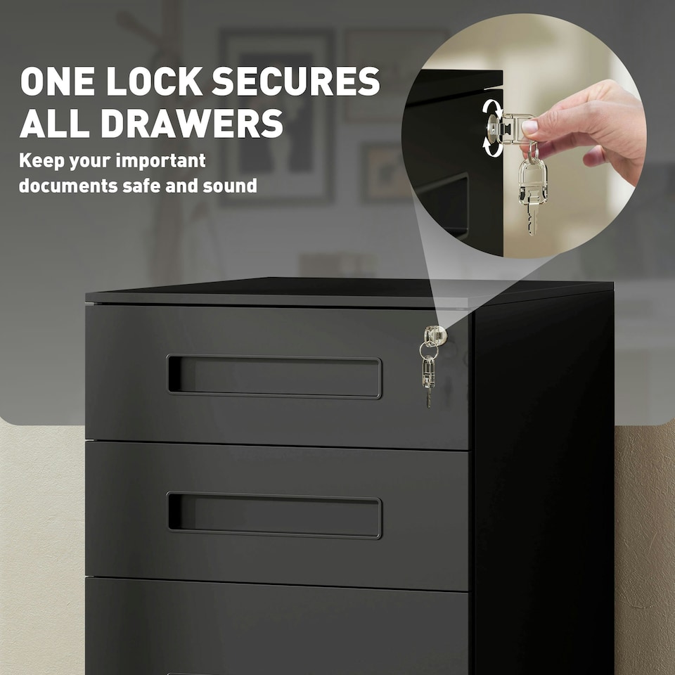 image 1 of Vinsetto Lockable Mobile Filing Cabinet w/ 3 Drawers 39 x 48 x 60 cm White