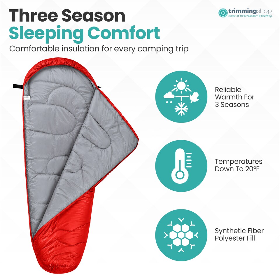 image 1 of 350GSM Mummy Waterproof Sleeping Bag with Hood, 6ft Adults - 3-4 Season