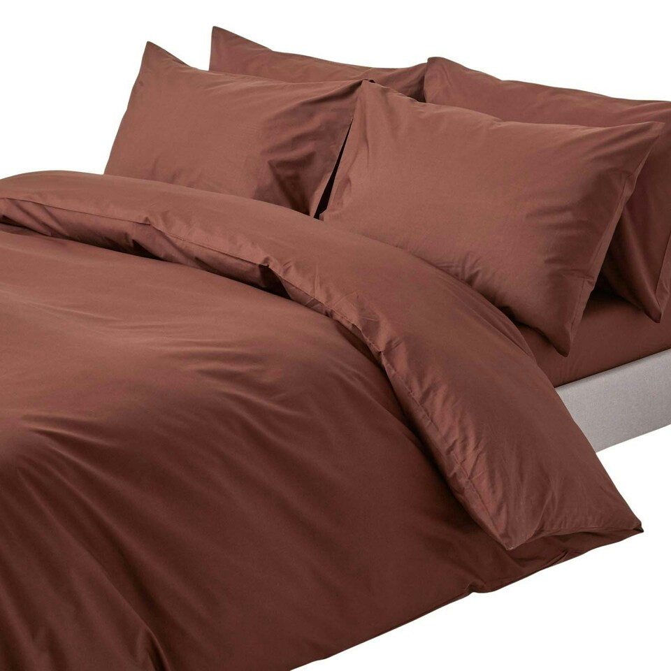 image 1 of Homescapes Chocolate Cotton Duvet Cover Set - 200 Thread Count - Double Brown | Double