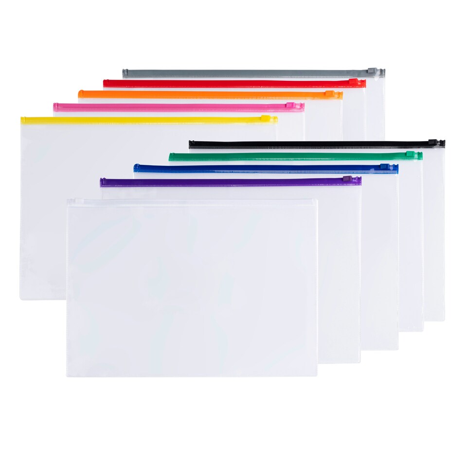 image 1 of Pack of 12 A6 Clear Zippy Bags with Red Zip