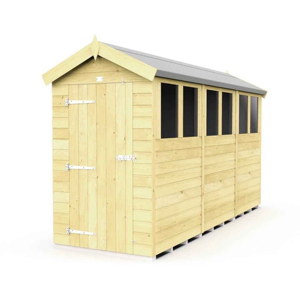 image 1 of 4 x 12 Feet Apex Shed - Single Door With Windows - Wood - L358 x W118 x H217 cm | Brown