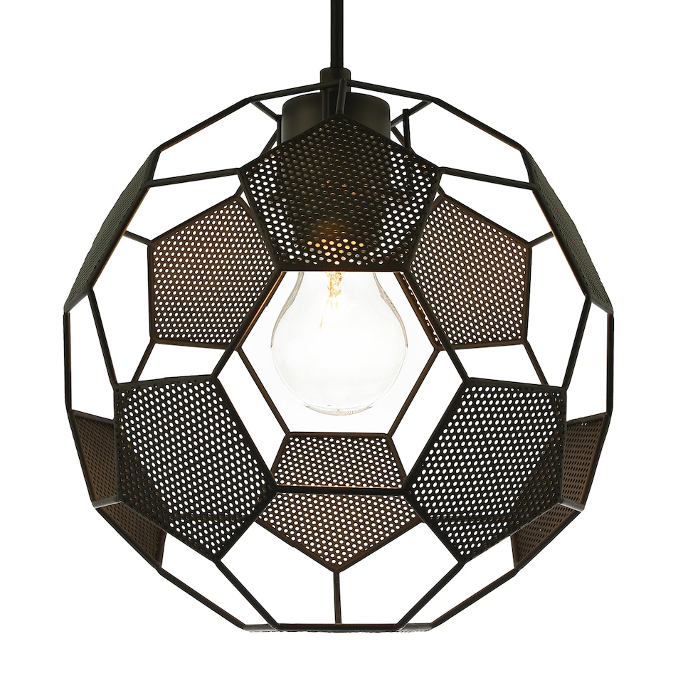 image 1 of Modern Matte Black Football Soccer Pendant Lamp Shade with Laser Cut Holes | Black