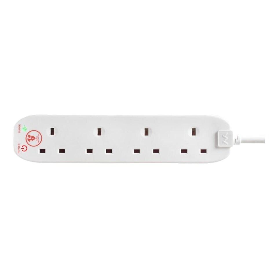 image 1 of Masterplug 4 Socket Surge Protected Extension Lead 2 Metre Cable 13A Wall Mount Power Strip White