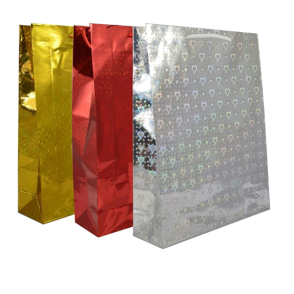 image 1 of 4 Assorted Large Holographic Decorative Paper Gift Bags Multi