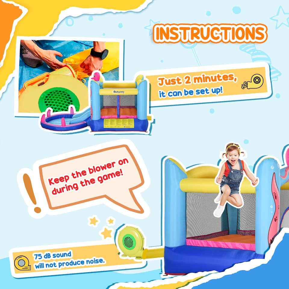 image 1 of Outsunny Bouncy Castle w Slide Water Pool Trampoline, Blower 3.6 x 1.75 x 1.8m