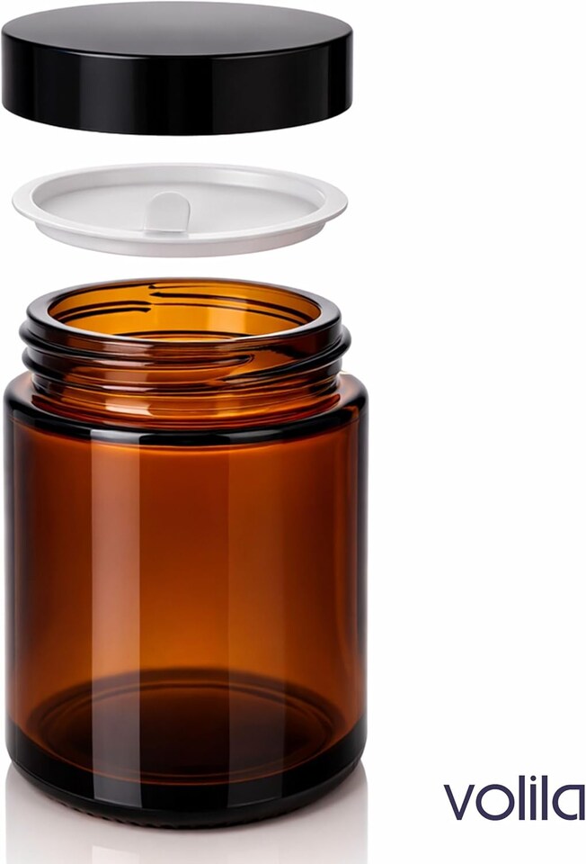 image 1 of Cosmetic Amber Glass Jar Set - UV Protection for Powder, Lotion and Cream