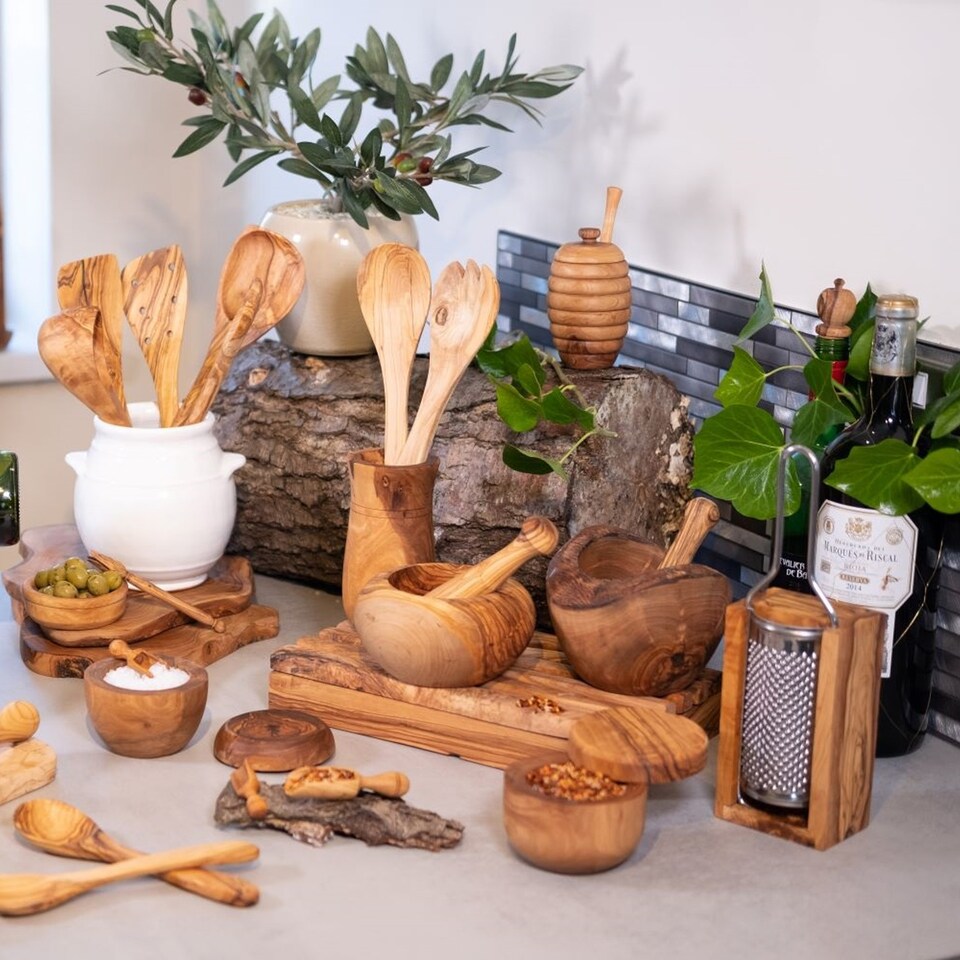 image 1 of Verano Spanish Ceramics Olive Wood Cookware Ladle - 25cm