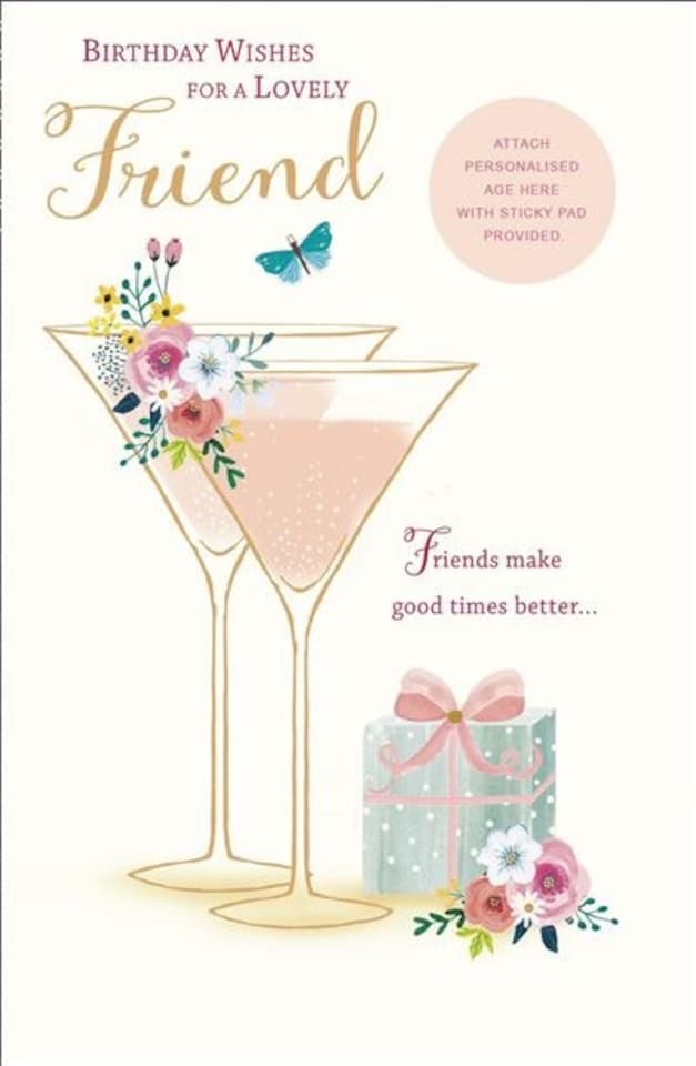 image 1 of Lovely Friend Milestone Birthday Card with Personalised Age Options (18, 21, 30, 40 Today) - Pink Cocktails - Foil Finish