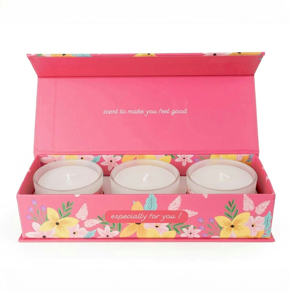 image 1 of Candlelight Celebration Set of 3 Candles Gift Box Pink Floral Pink | One Size