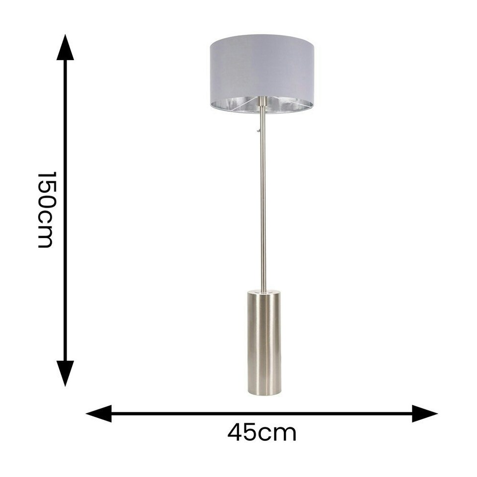 image 1 of ValueLights Lexy Grey and Metallic Chrome Shade with Brushed Chrome Dimmable Floor Lamp & LED Bulb Grey